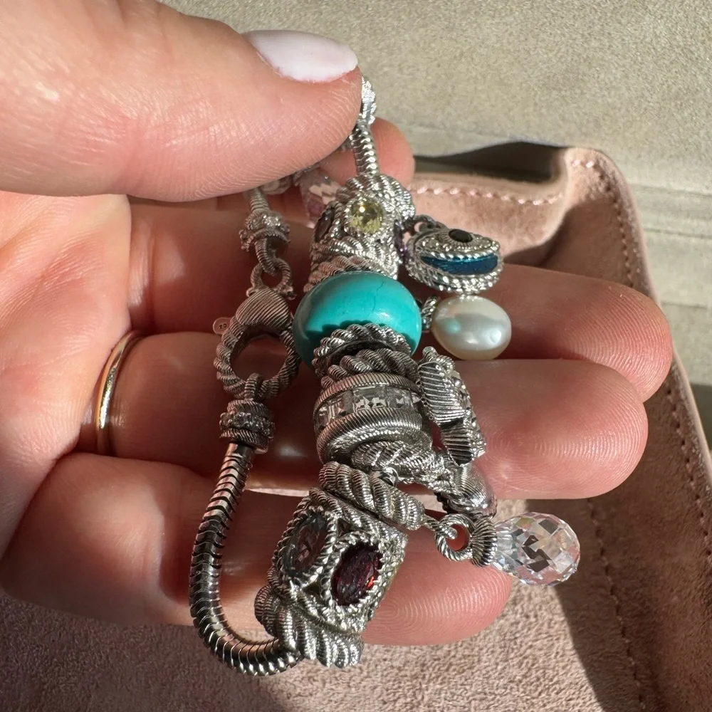 Judith Ripka Sterling Silver Charm bracelet with 13 charms and spacers - Picture 3 of 15